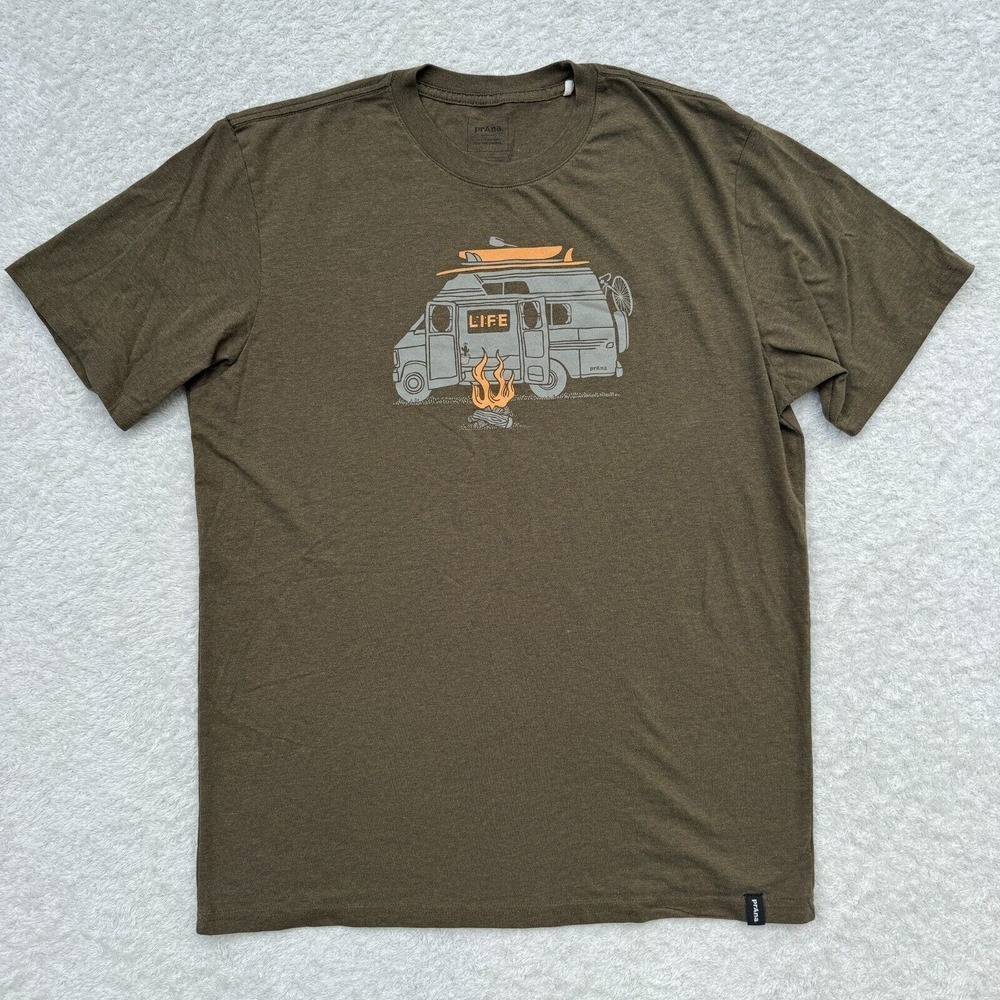 Prana Men's Will Travel Journeyman Van Life Shirt XL Slim Fit Campfire Vanlife